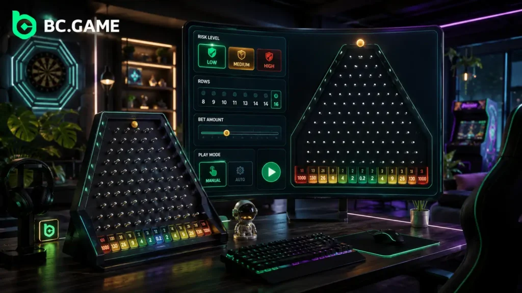 Core Interface Layout and Configuration Panels of BC Game Plinko